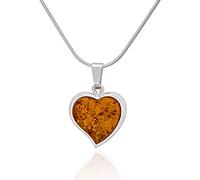 AMBEDORA - Collar para mujer, plata de ley, acabado en plata brillante, con nanoreprenda, protector de corazón ámbar báltico, colgante de ámbar y corazón, talla M en una cadena lista para regalo,