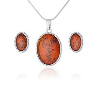 AMBEDORA Conjunto de joyas para mujer Catherine | plata de ley 925 brillo | ámbar báltico en color coñac | cadena colgante y pendientes | set de regalo listo, Plata esterlina, Amber