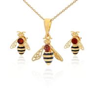 AMBEDORA Conjunto de joyas para mujer, diseño de abejas mod. 13, ámbar báltico multicolor, plata de ley chapada en oro, colgante en cadena y pendientes
