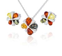 AMBEDORA Delicado juego de joyas de plata de ley pulida, ámbar báltico colorido, colgante de plata de ley y pendientes