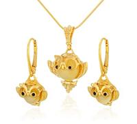 AMBEDORA - Juego de joyas para mujer, diseño de búho sabio, plata de ley chapada en oro, ámbar báltico en color leche, colgante chapado en oro con cadena y arete, Plata de ley, Ámbar