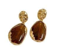 Amber Drop Earrings, 4.7cm Gold Plated Stainless Steel Resin Statement Earrings, Vintage Autumn Style for Women Daily Wear