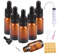 Amber Frasco Cuentagotas Cristal 10ml Botellas goteros con Pipeta 6 Pcs Cuentagotas Vidrio y 5 accesorios auxiliarespara Aceite Esencial Masaje Fragancia Aromaterapia Laboratorio(Marrón)