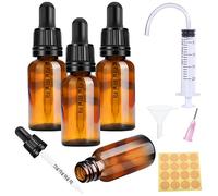Amber Frasco Cuentagotas Cristal 20ml Botellas goteros con Pipeta 4 Pcs Cuentagotas Vidrio y 5 accesorios auxiliarespara Aceite Esencial Masaje Fragancia Aromaterapia Laboratorio(Marrón)