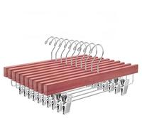Amber Home 12 unidades de perchas de madera natural de cedro rojo americano para pantalones, perchas para pantalones vaqueros, percha para falda con 2 clips ajustables (12 unidades)