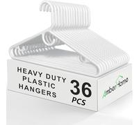 Amber Home 36 Unidades Perchas de plástico súper Resistentes, Perchas de plástico Blanco Antideslizantes para Abrigos, Chaquetas y Camisas, Barra Antideslizante para Pantalones