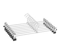 Amber Home 8 Unidades 40cm Perchas de Hierro Cromado, Plata Metálico Percha para Pantalones Shorts Faldas Calcetines y Ropa Interior, con Clips Antideslizantes