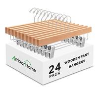 Amber Home Gugertree - Perchas de Madera para Pantalones de Jean, Color Natural con 2 Clips Ajustables, 24 Unidades