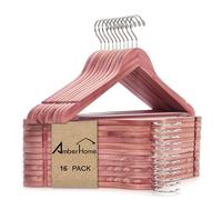 Amber Home Paquete de 16 perchas de cedro rojo americano, perchas de madera de acabado liso con gancho giratorio y muescas para traje, camisa, vestido, chaqueta, pantalones