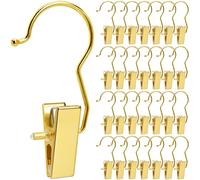 Amber Home Paquete de 24 clips dorados para botas para armario, perchas doradas para botas con ganchos, ganchos de lavandería, alfileres de ropa, perchas portátiles de viaje para el hogar, para