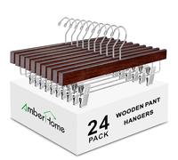 Amber Home Paquete de 24 perchas de madera de nogal con clips ajustables, 14 pulgadas