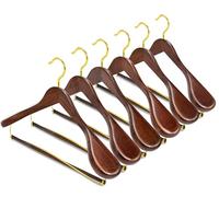 Amber Home Paquete de 6 perchas de madera retro con gancho dorado, perchas vintage de hombro ancho con barra de bloqueo de pantalones dorados, perchas de madera para chaquetas, suéteres, pantalones