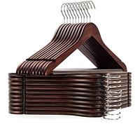 Amber Home Perchas de Madera de Nogal para Vestido de Novia, Perchas para Abrigos, Trajes, Perchas para Pantalones con Barra Antideslizante Acabado Suave, con Muescas Bien Cortadas, Paquete de 20