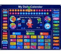 Amber One Semanier Niño-Gran Formato, 100 x 70 cm Aprendizaje Inglés-Calendario infantil educativo-Busy Board-Montessori-Calendario Perpetuo Infantil - 42 etiquetas Velcro
