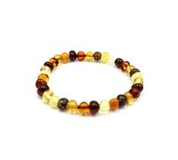 Amber-us Pulsera de ámbar báltico en banda elástica, longitud múltiple, varios colores, hecha de auténticas perlas de ámbar redondas naturales, pulsera de ámbar (mezcla, 14), talla única, Piedra