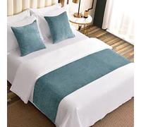 AMBERIS Camino De Cama Azul, Bufanda De Cama Moderna De Chenilla Suave Que No Se Decolora