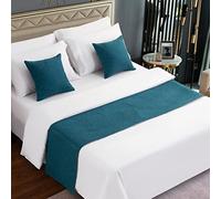 AMBERIS Camino De Cama Azul, Imitación de Lino Bufanda De Cama Moderna De Suave Que No Se Decolora (Las Fundas de cojín se Venden por Separado)