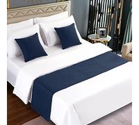 AMBERIS Camino De Cama Azul Oscuro, Imitación de Lino Bufanda De Cama Moderna De Suave Que No Se Decolora