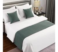 AMBERIS Camino De Cama Azul-Verd, Imitación de Lino Bufanda De Cama Moderna De Suave Que No Se Decolora (Las Fundas de cojín se Venden por Separado)