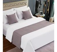 AMBERIS Camino De Cama Gris Claro, Imitación de Lino Bufanda De Cama Moderna De Suave Que No Se Decolora (Las Fundas de cojín se Venden por Separado)