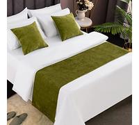 AMBERIS Camino De Cama Verde, Bufanda De Cama Moderna De Chenilla Suave Que No Se Decolora (Las Fundas de cojín se Venden por Separado)