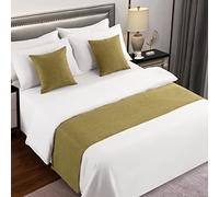 AMBERIS Camino De Cama Verde, Imitación de Lino Bufanda De Cama Moderna De Suave Que No Se Decolora (Las Fundas de cojín se Venden por Separado)