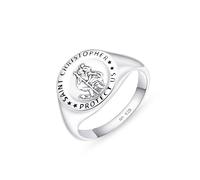 Amberta Anillo Sello San Cristóbal para Hombre en Plata de Ley 925 | Sello Plata Hombre | Anillo de Protección | Anillo Sello Hombre: Anillo San Cristóbal Talla 26
