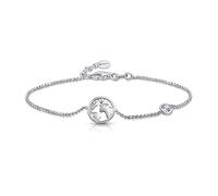 Amberta Pulsera de Viajes para Mujer en Plata de Ley 925: Pulsera con Colgante de Mapa del Mundo y Circonita