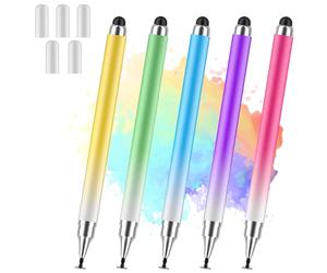 AmberVec Bolígrafos capacitivos para Pantallas táctiles, lápiz Capacitivo Universal 2 en 1 para iPad Compatible con iPhone, iPad, Android, tabletas Microsoft, teléfonos, Superficie, [Paquete de 5