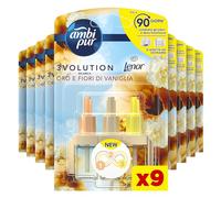 Ambi Pur 3Volution - Ambientador para ambiente, oro y flores de vainilla, 9 recargas, desodorante de ambiente elimina olores, hasta 90 días de perfume por recarga