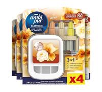 Ambi Pur 3Volution - Ambientador para ambientes, 1 difusor eléctrico ambiente y 4 recargas, fragancia dorada y flores, tecnología elimina olores, hasta 90 días de perfume por recarga