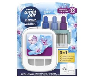 Ambi Pur 3Volution - Ambientador para ambientes, 1 difusor eléctrico y 1 recarga, fragancia Lenor para despertar primavera, tecnología elimina olores, hasta 90 días de perfume por recarga