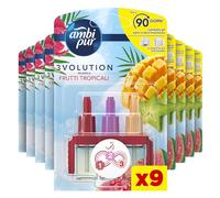 Ambi Pur 3Volution Frutti Tropical - Recarga desodorante para ambientes con difusor eléctrico de 20 ml, 3 fragancias diferentes para eliminar los olores, 9 unidades