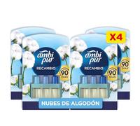 Ambi Pur 3Volution Nubes De Algodón Recambio De Ambientador Eléctrico 80ml, 3 Aromas Que Se Alternan Para Eliminar Olores 4 Unidades
