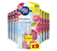 Ambi Pur Ambientador para ambientes, 9 recargas para difusor de ambiente, fragancia flores elegantes, desodorante ambientador, elimina olores, hasta 80 días de perfume para recarga X9