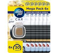 Ambi Pur Ambientador para coche, 6 ambientadores para coche, fragancia océano, elimina olores, hasta 30 días de perfume para desodorante, fácil de enganchar