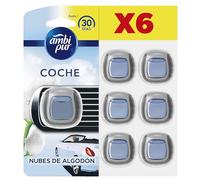 Ambipur Car Ambientador Coche, Difusor (6 x 2ml), Elimina y Previene los Malos Olores, Fragancia Nubes Algodon Fresco, Mega Pack