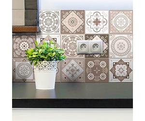 Ambiance 15 Pegatinas de Azulejos | Vinilo Decorativo Autoadhesivo baldosas de Cemento - Stickers Mosaico alicatado Sala de baño y Cocina - Adhesivos de Pared Azulejos - 10 x 10 cm - 15 Unidades