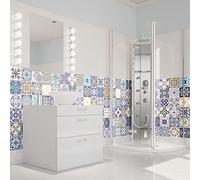Ambiance 60 Pegatinas de Azulejos | Vinilo Decorativo Autoadhesivo baldosas de Cemento - Stickers Mosaico alicatado Sala de baño y Cocina - Adhesivos de Pared Azulejos - 10 x 10 cm - 60 Unidades