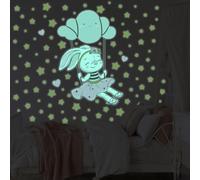 Ambiance - Adhesivo decorativo para pared (130 x 90 cm), diseño de conejo fluorescente en la nube