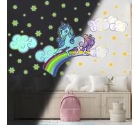 Ambiance - Adhesivo decorativo para pared (30 x 40 cm, fluorescente, unicornio, sobre arco iris, efecto iris