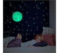 Ambiance-Live Pegatina Luna fosforescente 30 cm con 150 pétites Estrellas y Planetas