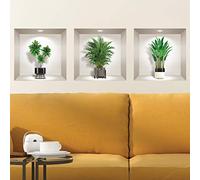 Ambiance Sticker 3 piezas de 30 x 30 cm, efecto vinilo adhesivo para pared, para dormitorio, cocina, oficina, plantas verdes