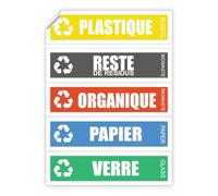 Ambiance Sticker Etiquetas de PVC - Papelera de reciclaje suave impermeable lavable para la gestión de selectivos residuos - 5 etiquetas de 15 x 4 cm
