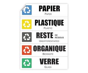 Ambiance Sticker Etiquetas de PVC - Papelera de reciclaje suave impermeable lavable para la gestión de selectivos residuos - 5 etiquetas de 15 x 4 cm