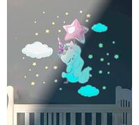 Ambiance Sticker Luminoso Fosforescente - Unicornio Volando - Adhesivo Fluorescente para Techo Infantil | H120 x L160 cm + 110 estrellas