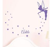 Ambiance Sticker Pegatina con Nombre Personalizado, diseño de Hada - Decoración de Pared para habitación Infantil - 2 láminas de 45 x 25 cm y 60 x 25 cm - Lavanda