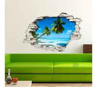 Ambiance Sticker Pegatinas Adhesivas Efecto 3D, diseño de Palmeras en la Playa de Arena BLAN - Decoración de Pared Trampa el Ojo habitación y salón - 60 x 90 cm