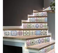 Ambiance Sticker Pegatinas para escaleras, Azulejos de Cemento, Adhesivos para baldosas de Cemento - Adhesivos para contramarca, baldosas de Escalera, Azulejos - 15 x 105 cm - 4 Tiras