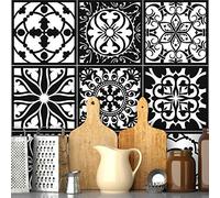Ambiance Sticker Revestimientos Autoadhesivos para Cocina y Baño Baroque Nuance Blanc et Noir - 9 Vinilo Azulejos de 15 x15 cm